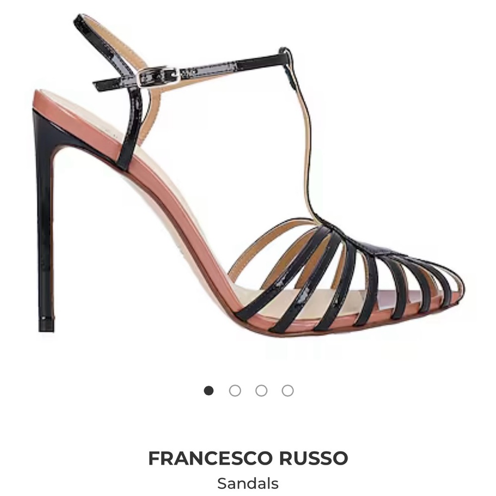 Russo Strappy Black Patent Leather Sandals Heels Made in Italy